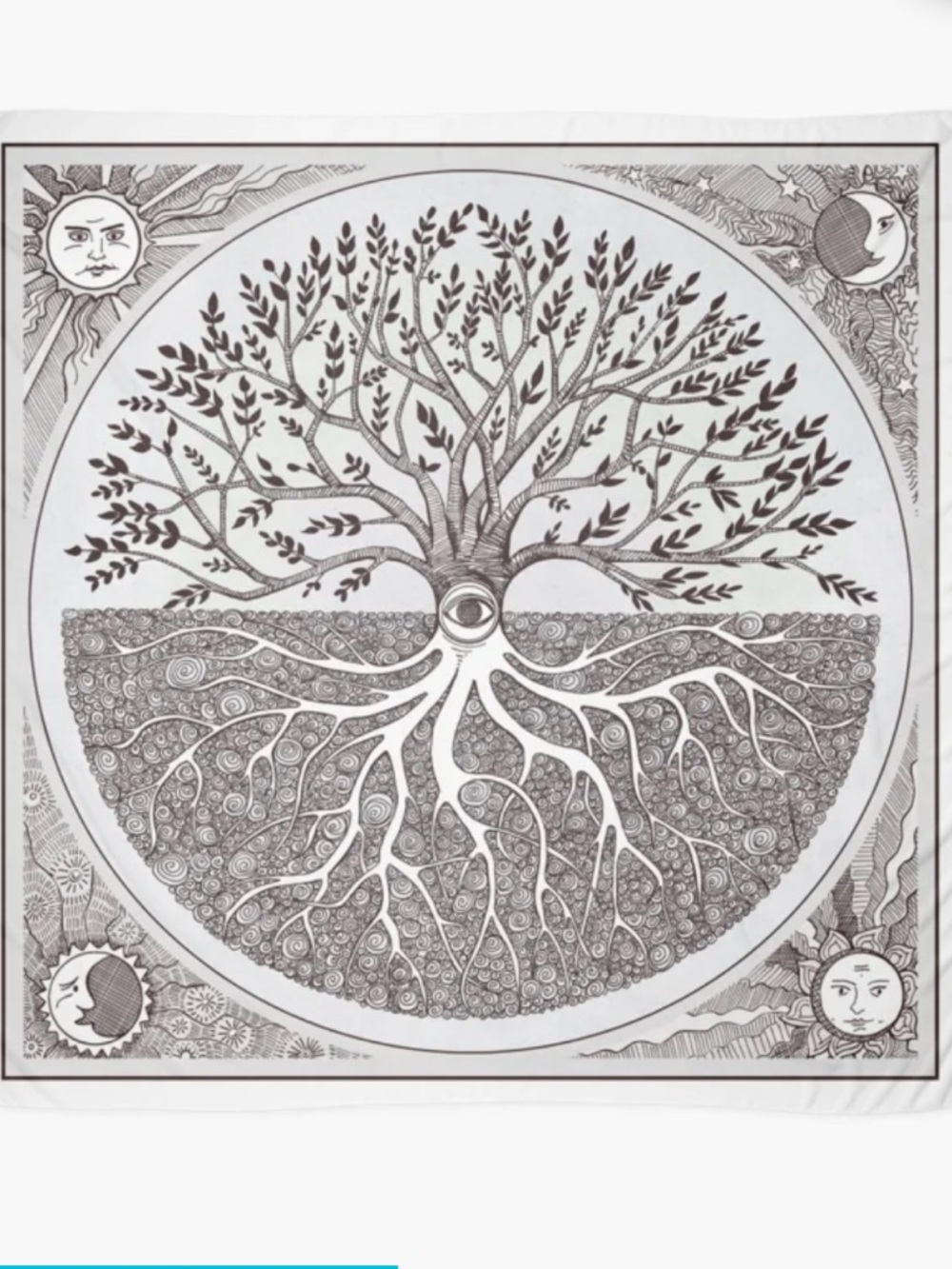Druid Tree of Life Wall Tapestry All Seeing Eye Sun Moon 36” x 28” NEW